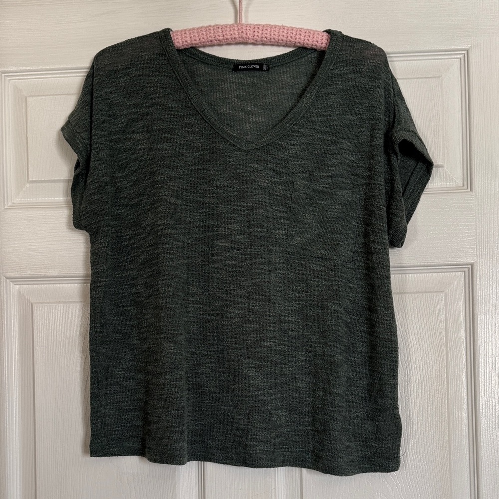 Pink Clover Knit V Neck Shirt